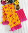MG 411 Linen With Sliver Jari Border Printed Sarees Wholesale Market In Surat